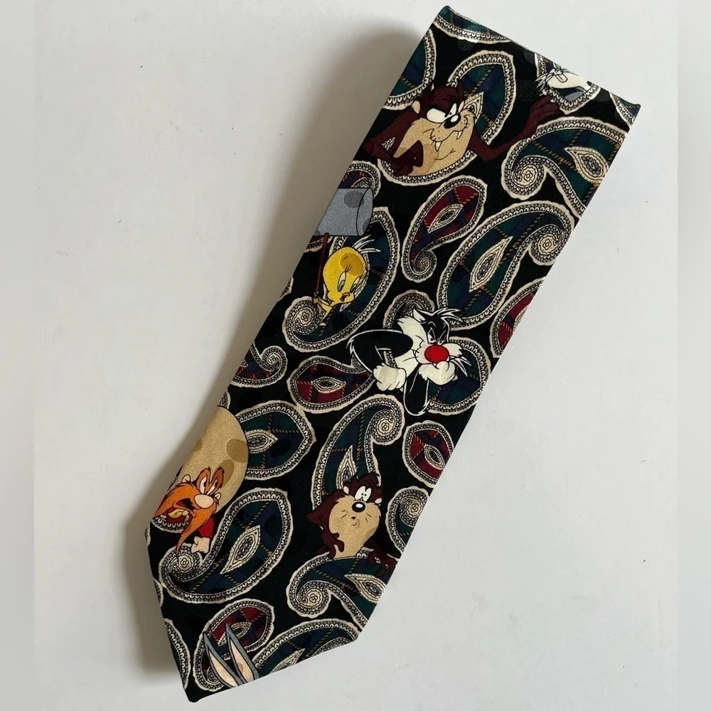 1990s Looney Tunes Mania Silk Paisley Tie